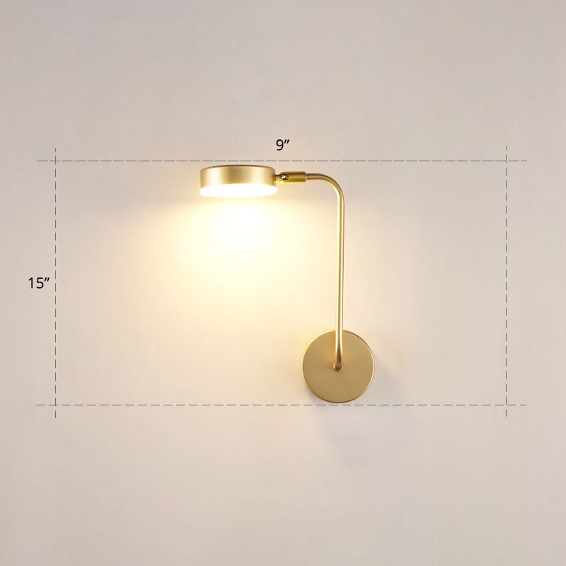 Round Metal LED Sconce Lighting Simple Style Golden Wall Mounted Lamp for Bedroom