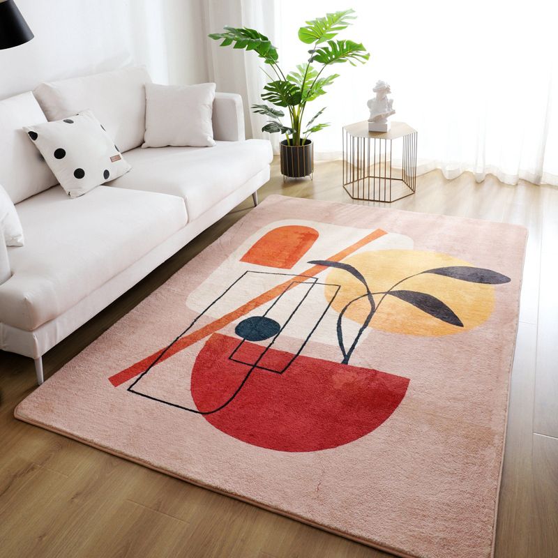 Beige Nordic Area Carpet Polyester Graphic Rug Non-Slip Backing Rug for Living Room