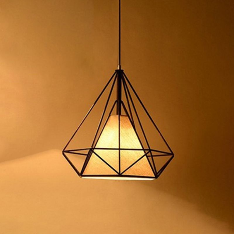 Retro Industrial Diamond Hanging Pendant Lights Metallic Hanging Light Fixture for Living Room