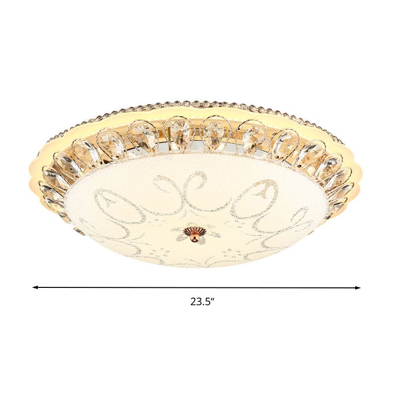 Witte Glazen Ketel Plafond Lamp Moderne Led Flush Mount Light Armatuur met K9 Crystal Accent, 12 "/16" /19.5 " Wide