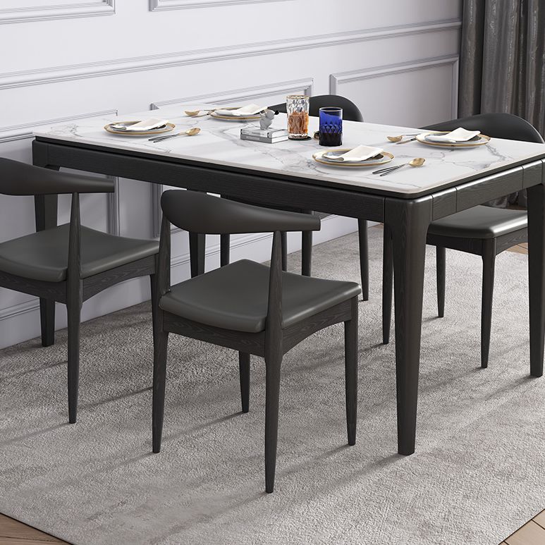 Modern White & Black Sintered Stone Dining Set Rectangle Shape Standard Dining Set for Kitchen