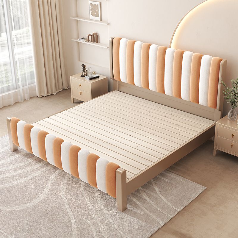 Contemporary Upholstered Standard Bed, Panel Rectangular Headboard Bed