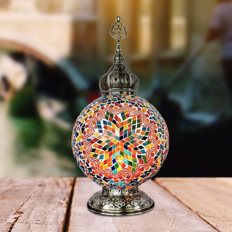 1 tête tachée d'art tachée lampe de table traditionnelle blanc / rouge / jaune globe de nuit.
