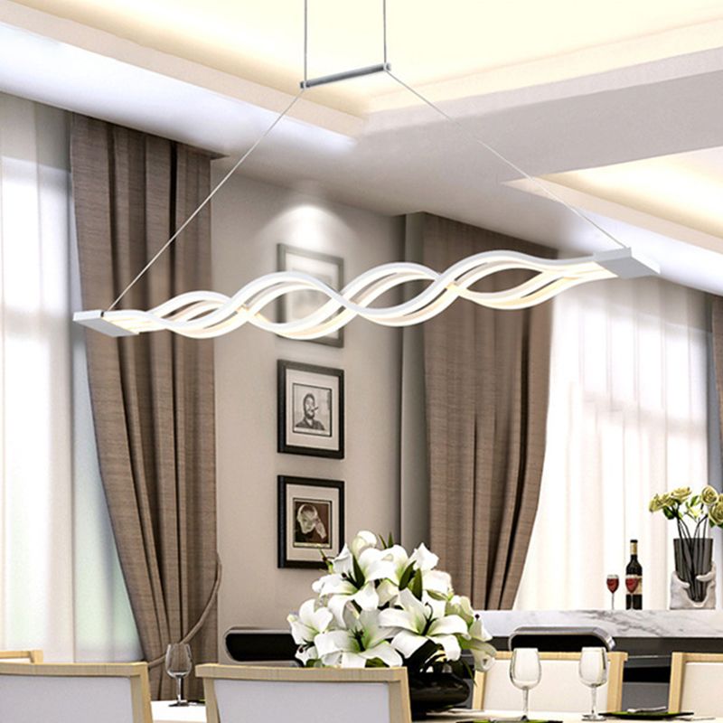 Wavy Line Island Lighting Ideas Minimalism Acrylic LED White Ceiling Pendant in Warm/White Light