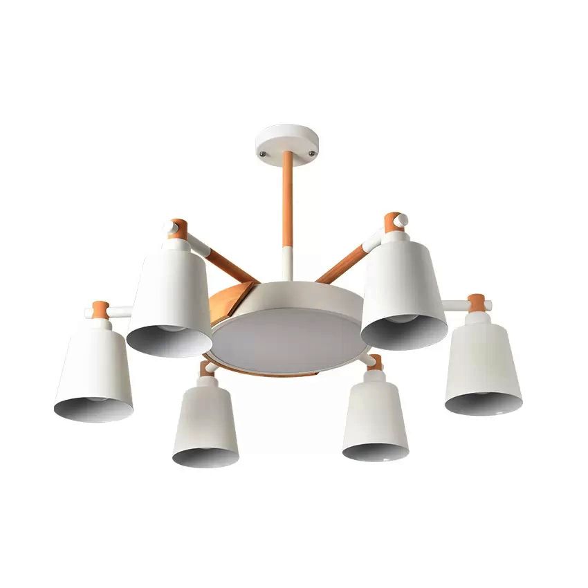 Nordic Stylish Bucket Hanging Light Metal 7 Heads White Chandelier for Bedroom