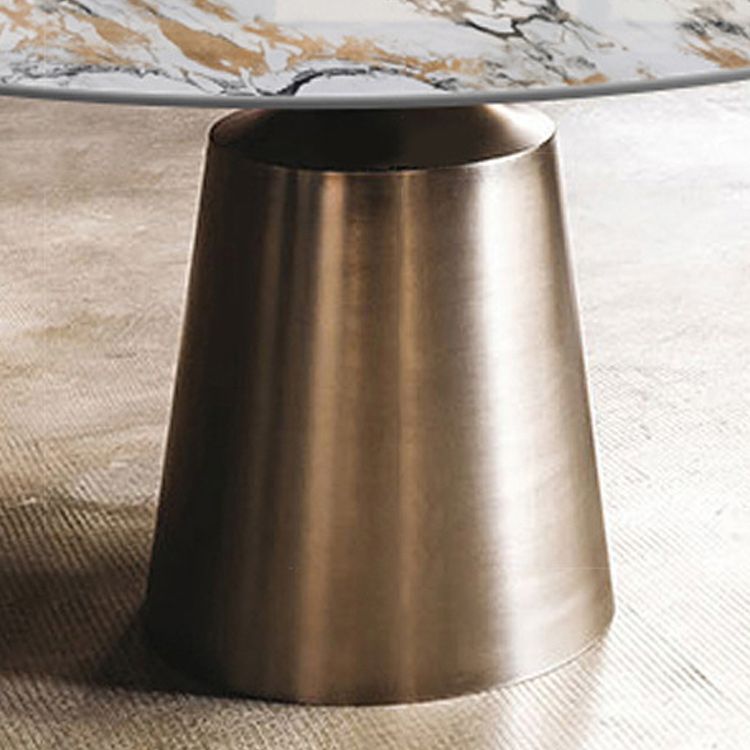 Traditional Luxury Round Dining Table Sintered Stone Top Table with Pedestal Base
