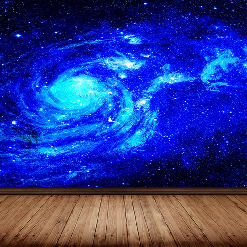 Contemporary Stars Spiral Scenery Mural Wallpaper Blue Astronomy and Space Wall Covering