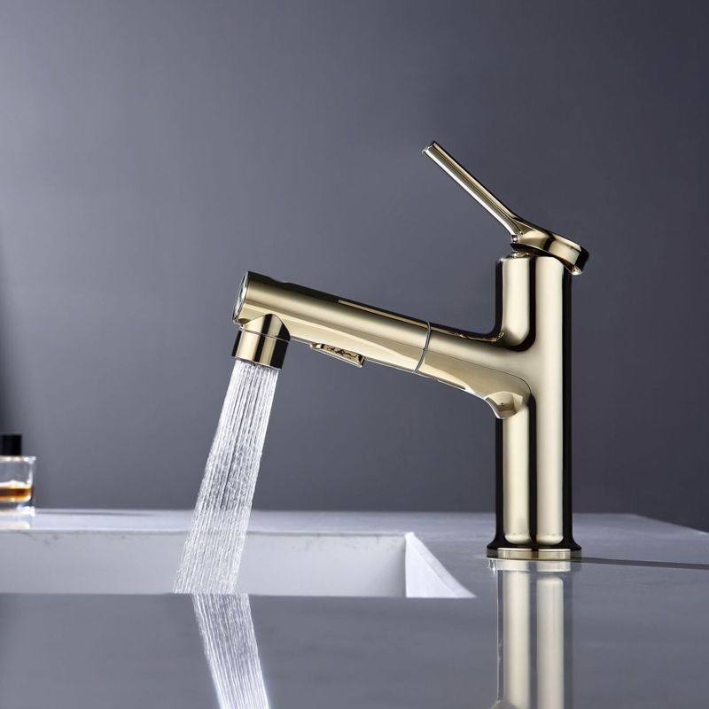 Modern Vessel Sink Faucet Copper Single Handle Low Arc Retractable Vessel Faucet