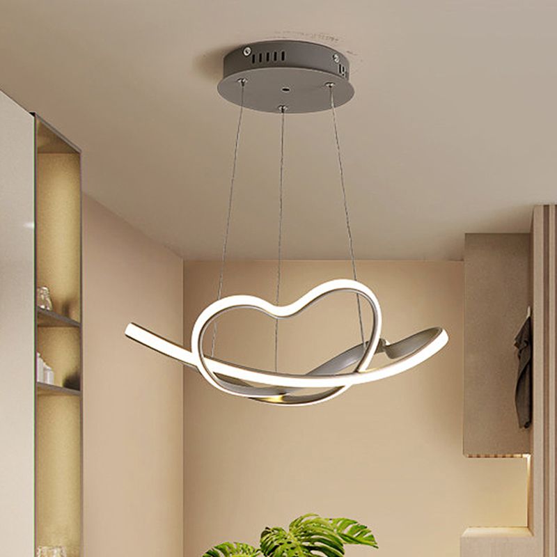 16 "/19,5" de large gris torsadé lampe à lustre torsadé moderniste LED LED Hanging Light Kit en blanc / lumière chaude