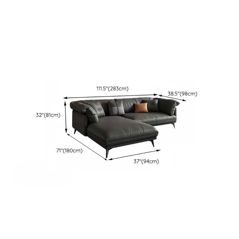 Genuine Leather Sectional Sofa Black Sofa with Removable Cushions