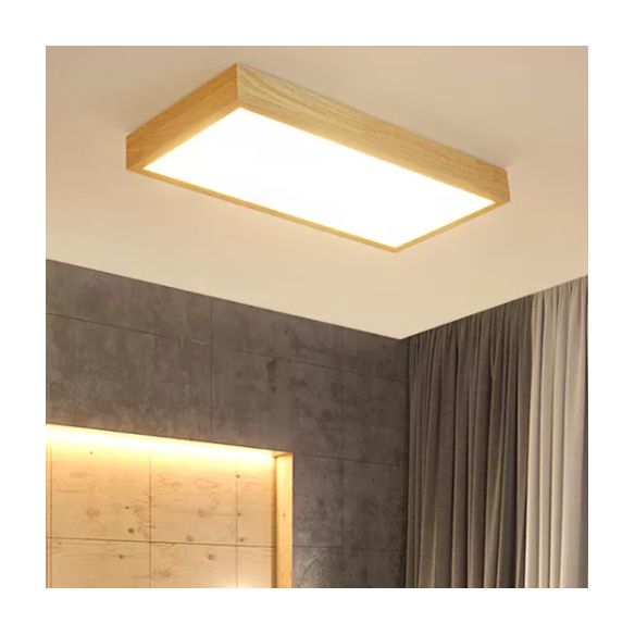 Rectangular Wooden LED Flush Mount in Modern Concise Style Acrylic Indoor Ceiling Light in Log Color