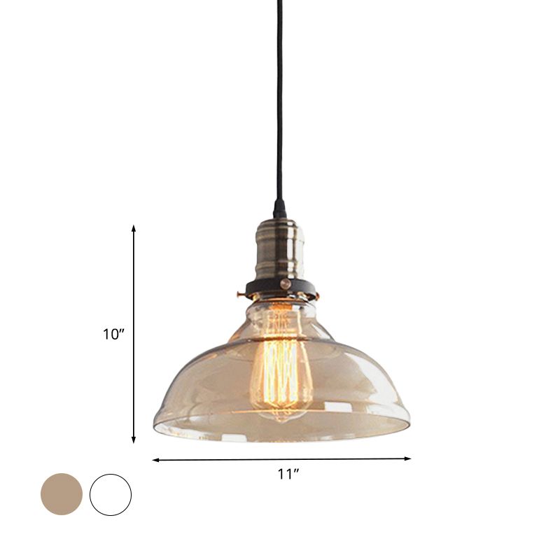 Clear/Amber 1 Light Pendant Ceiling Light Antique Glass Dome Hanging Lamp for Living Room