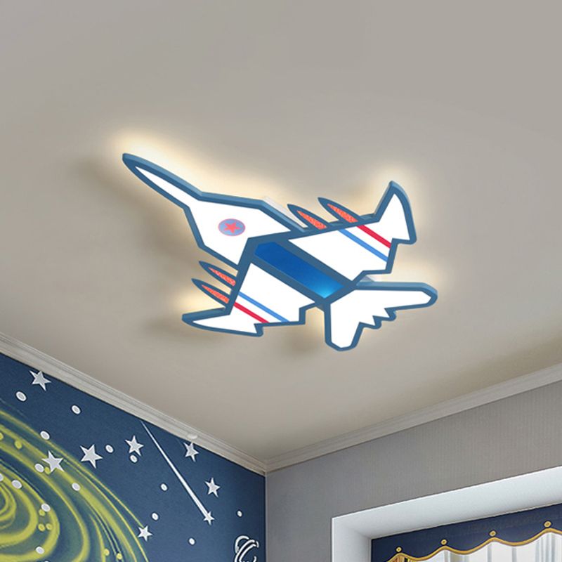 Acrylic Aircraft-Shape Ceiling Flush Cartoon LED Flush Mount Fixture in White/Blue for Boy Bedroom