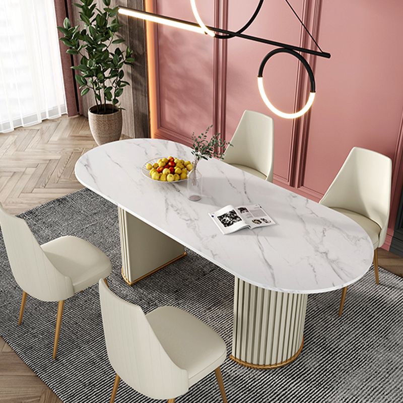 White Stone Top Dining Table Modern Oval Dining Table with Sled Base