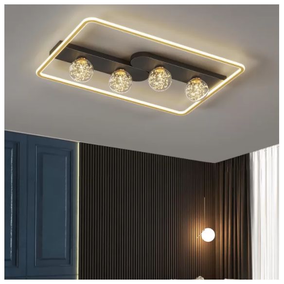 Lámpara de techo minimalista LED de metal con montaje empotrado geométrico de oro negro para sala de estar