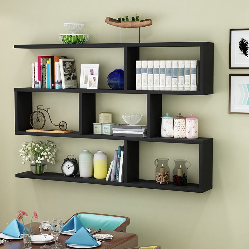 Modern Style Geometric Bookshelf, 2/3-shelf Wall Mounted Engineered Wood Bookcase