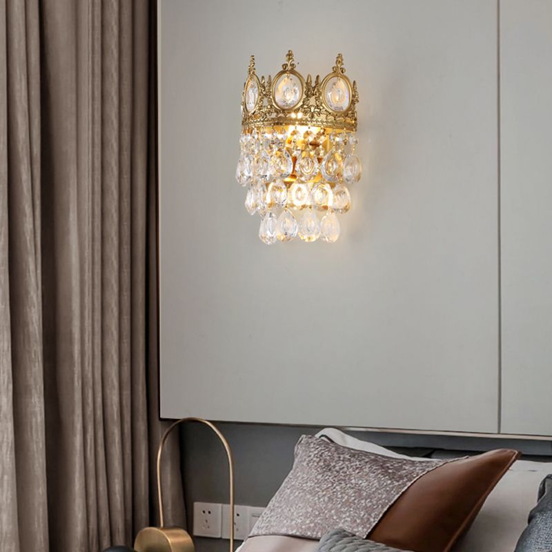 Contemporary Style Geometric Wall Light Crystal Shade Sconce Lamp for Bedroom