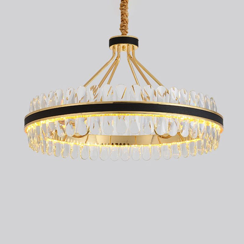 Lampada isola del cerchio nero e oro Modern Crystal LED CRIDULE Light con arredamento in pelle