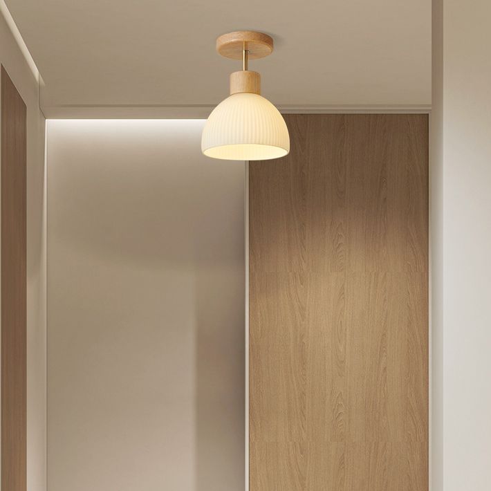 Contemporary Beige/Brown Flush Mount Lighting Wooden Ceiling Light for Bedroom
