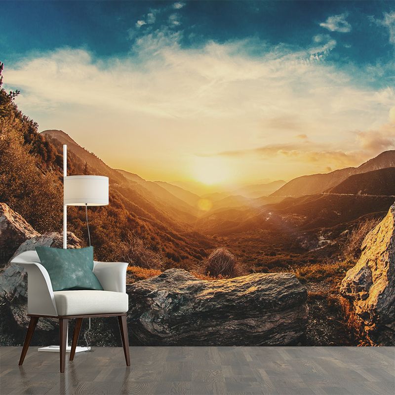 Mountain Sunrise Scenery Mural Contemporary Moisture Resistant Bedroom Wall Covering, Optional Size