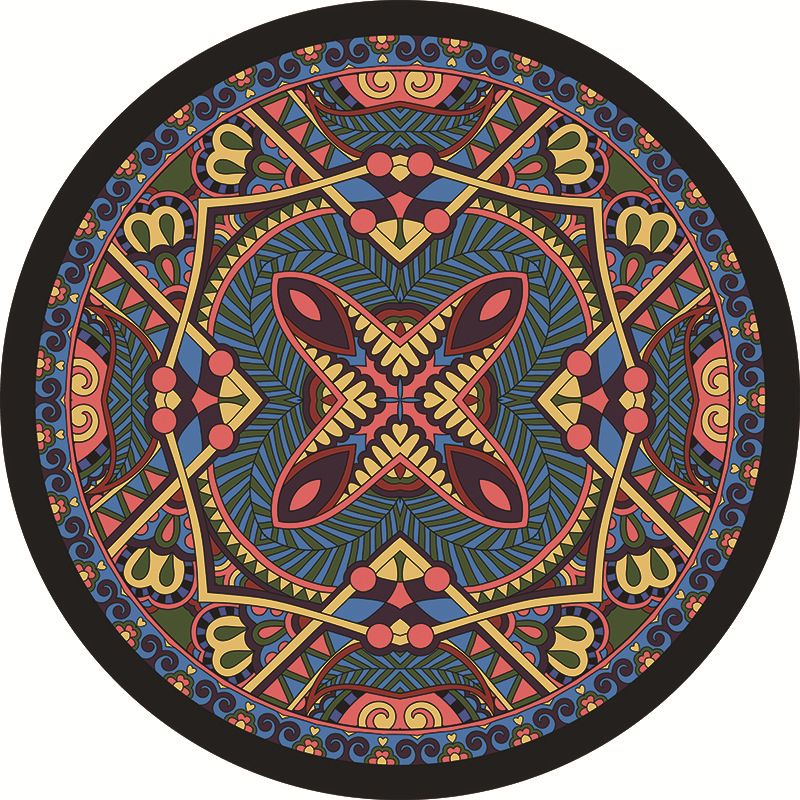 Multi Colored Living Room Rug Moroccan Tribal Flower Print Rug Synthetics Pet Friendly Anti-Slip Backing Washable Area Carpet