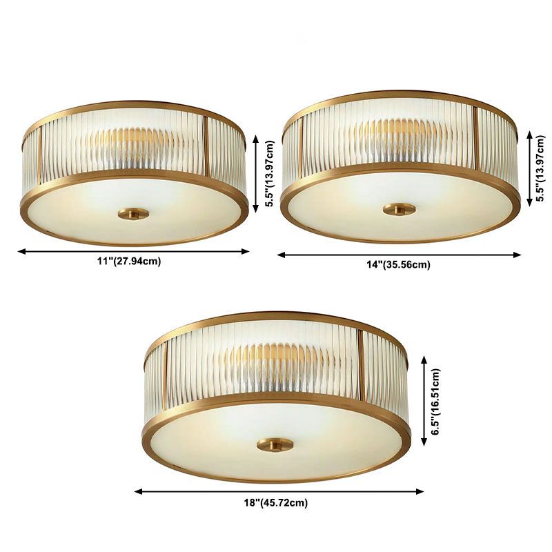 Plafonnier circulaire en laiton et verre givré, plafonnier circulaire en cuivre de Style luxe colonial pour chambre à coucher