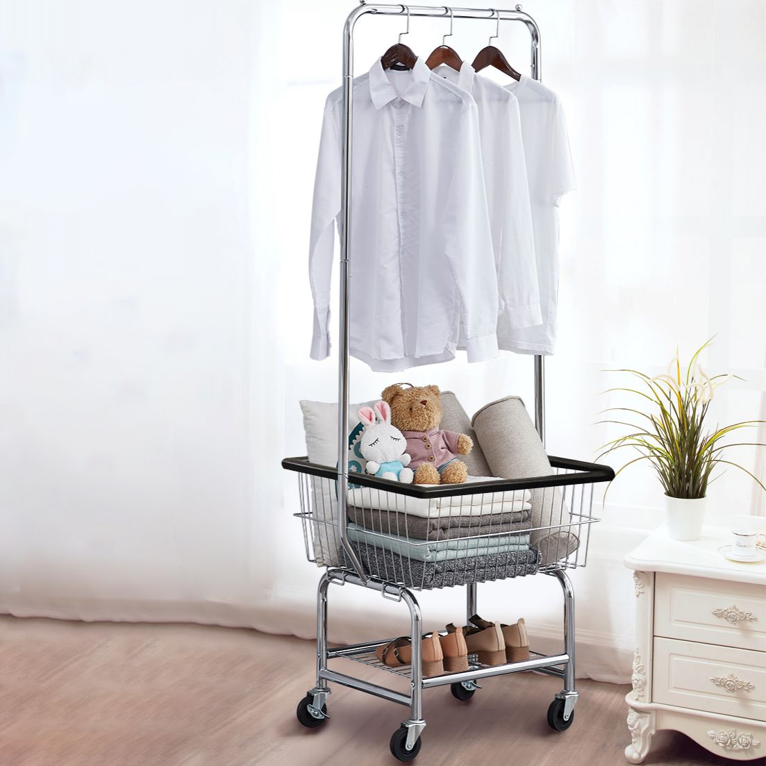 Contemporary Style Wardrobe Metal Open Wardrobe with Wheels for Home