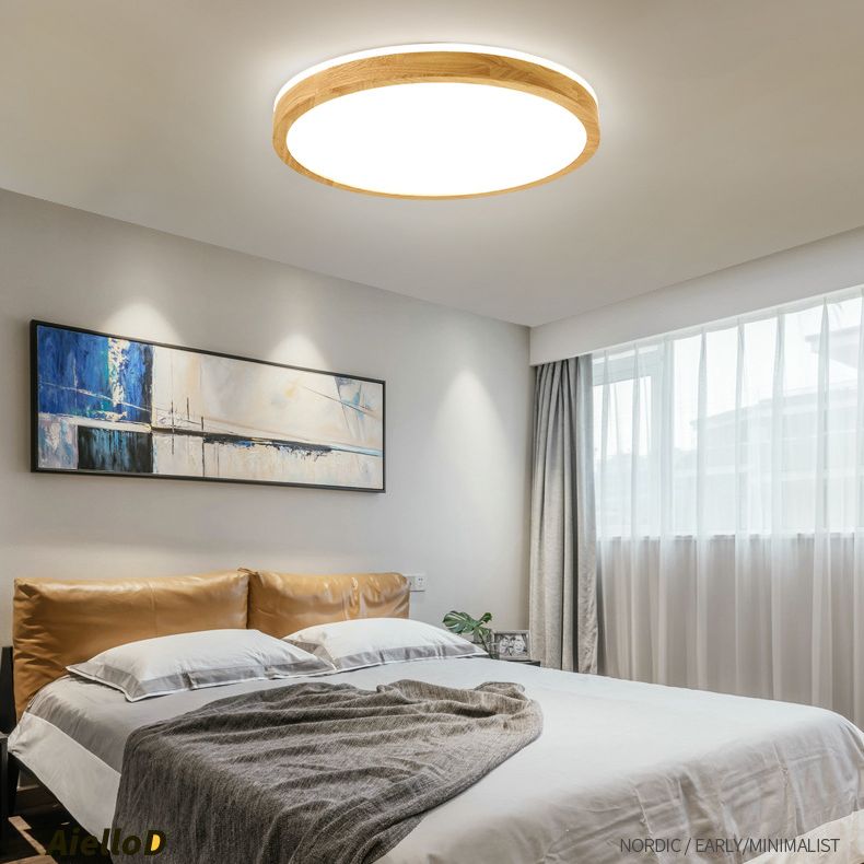 Luminaria de techo empotrada geométrica nórdica de madera LED para dormitorio en madera