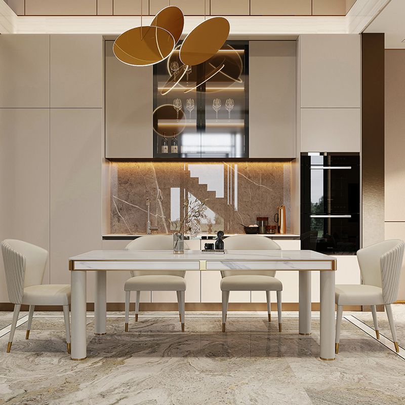 Luxury Sintered Stone Dining Table 4 Legs Base Scratch Resistant Rectangle Table for Home