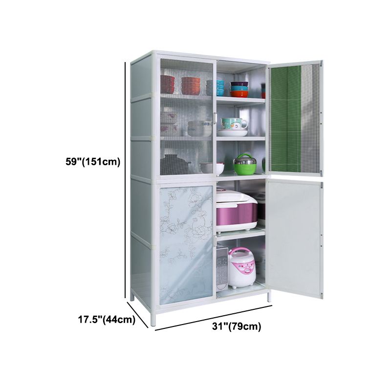 Tempered Glass Buffet Server 60-inch Height White Metal Frame Kitchen Server