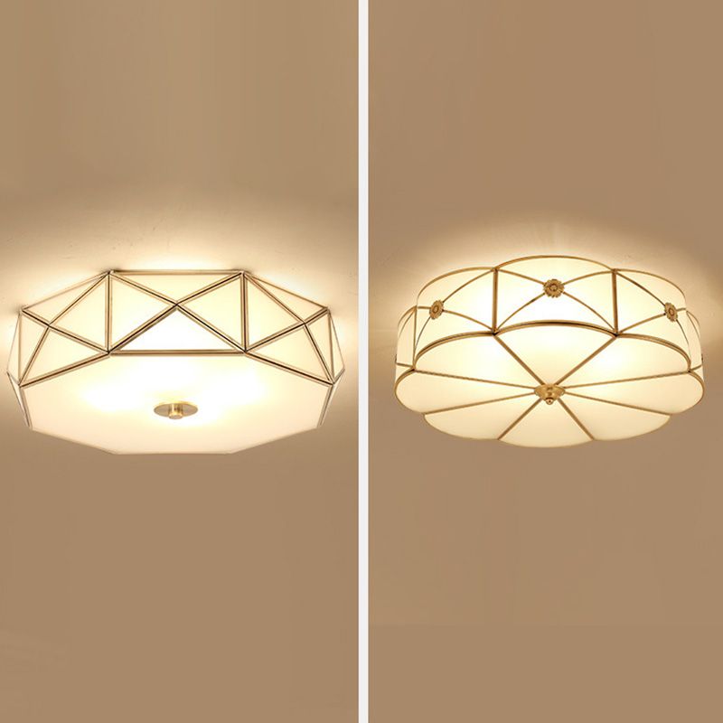 Gold Ceiling Mounted Fixture Traditional-Style Glass Shaded Close to Ceiling Lighting
