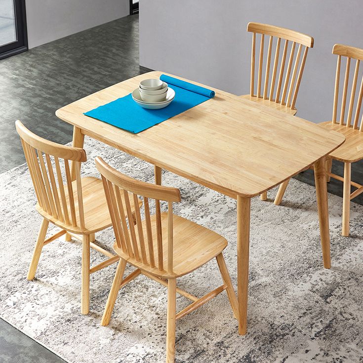 Rubberwood vaste houten eettafel 4 benen basis houten tafel voor keuken