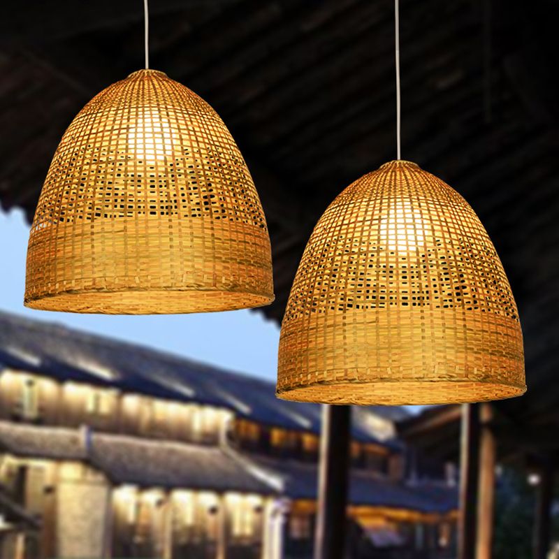 Lámpara de techo con forma de beige moderna 1 iluminación de bambú de bambú iluminación