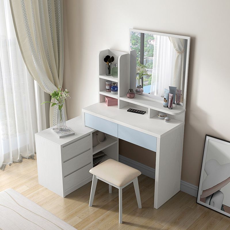 15.74" Wide Vanity Tables Wood Makeup Table with 5 Storage Drawers and Mirror