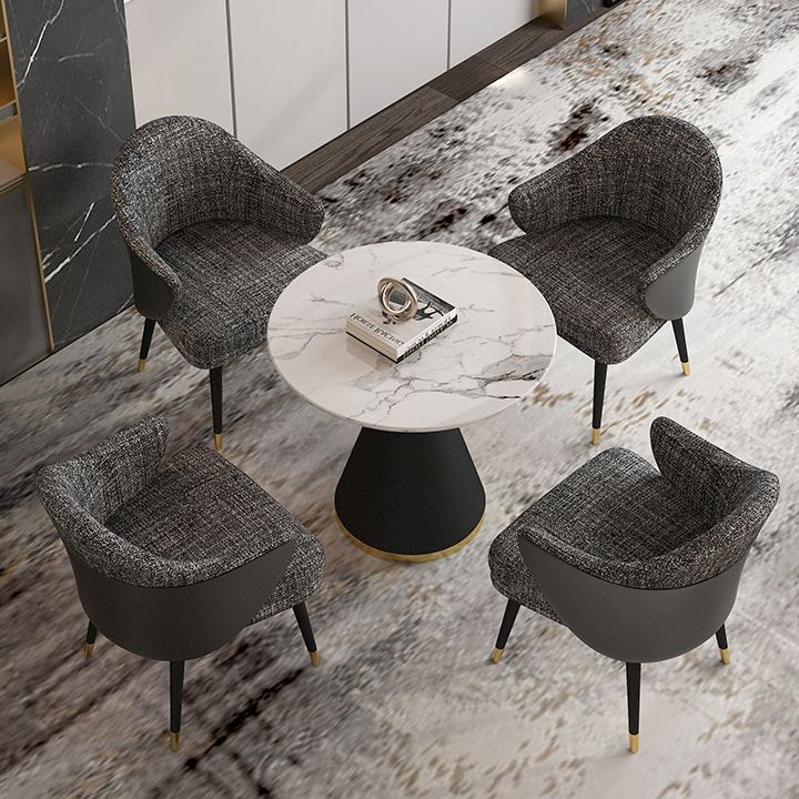 Minimalist Round Sintered Stone Dining Table White Kitchen Dining Table with Pedestal Base