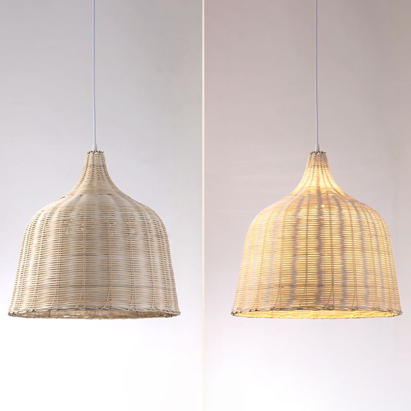 Hand-weaving Bamboo Bell Shape Hanging Light Asian Rattan Shade Single Light Pendant Lamp with 59" Hanging Wire