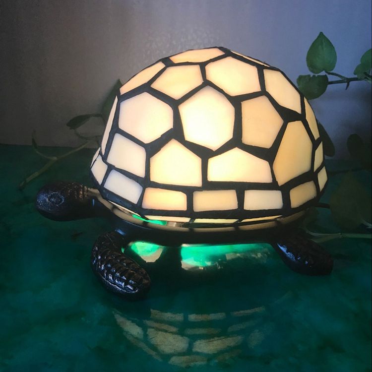 Turtle Nightstand Lamp Single-Bulb Stained Glass Tiffany-Style Table Light Ideas for Restaurant