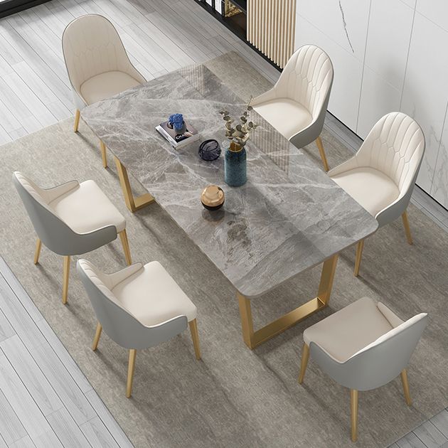 Minimalist Style Sintered Stone Dining Table Rectangular Dining Table with Metal Frame