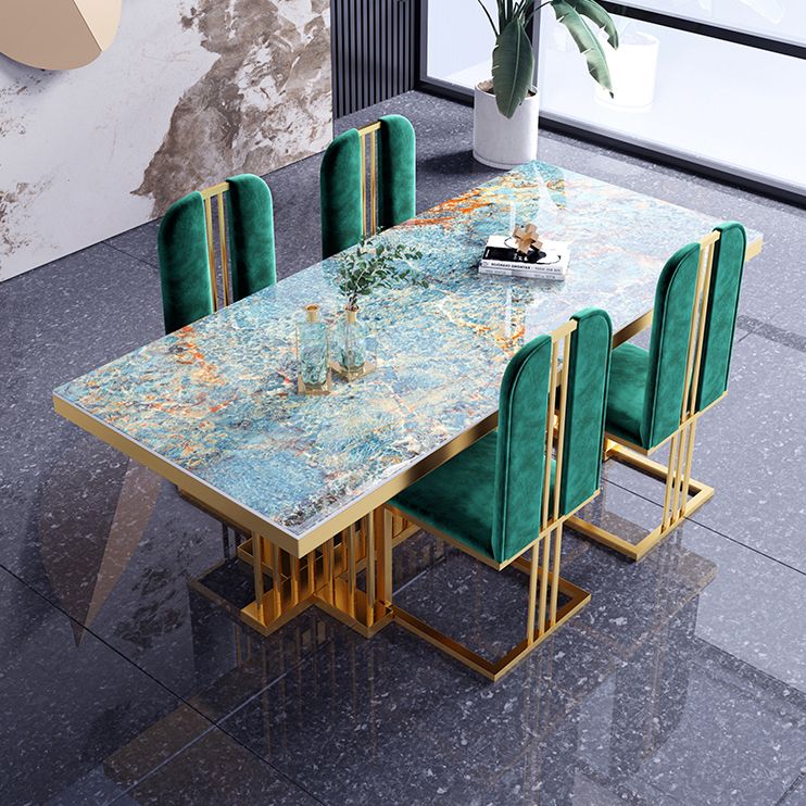 Metal Traditional Luxury Rectangle Dining Table Sintered Stone Top Table with Trestle