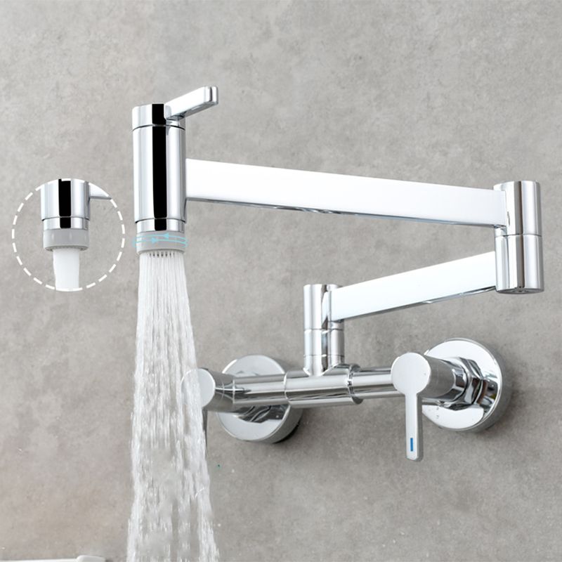 Modern Pull Down 2-Handle Pot Filler Low Profile Wall-mounted Faucet