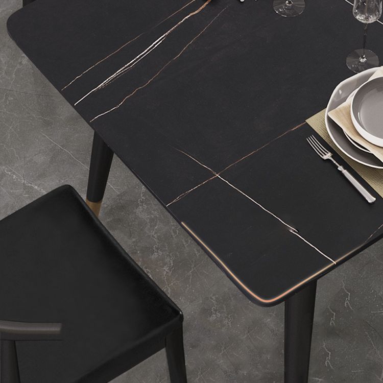 Modern Stone Top Dinette Set 1/2/4/5/7 Pieces Rectangle Dining Table Set in Black