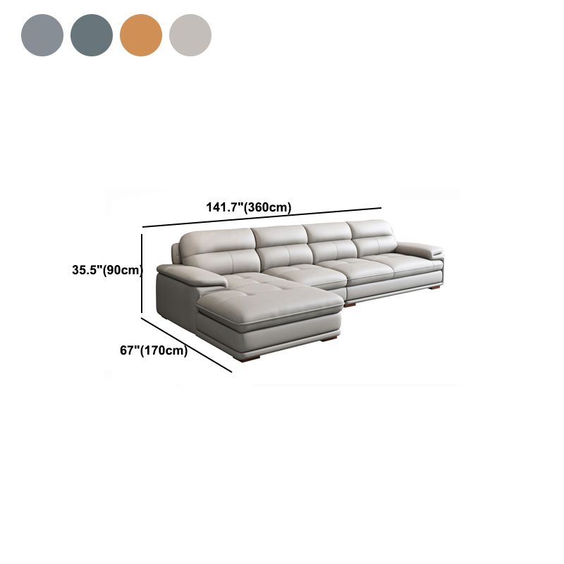 Nordic Stationary Genuine Leather Living Room Recessed Arm Sofa Chaise