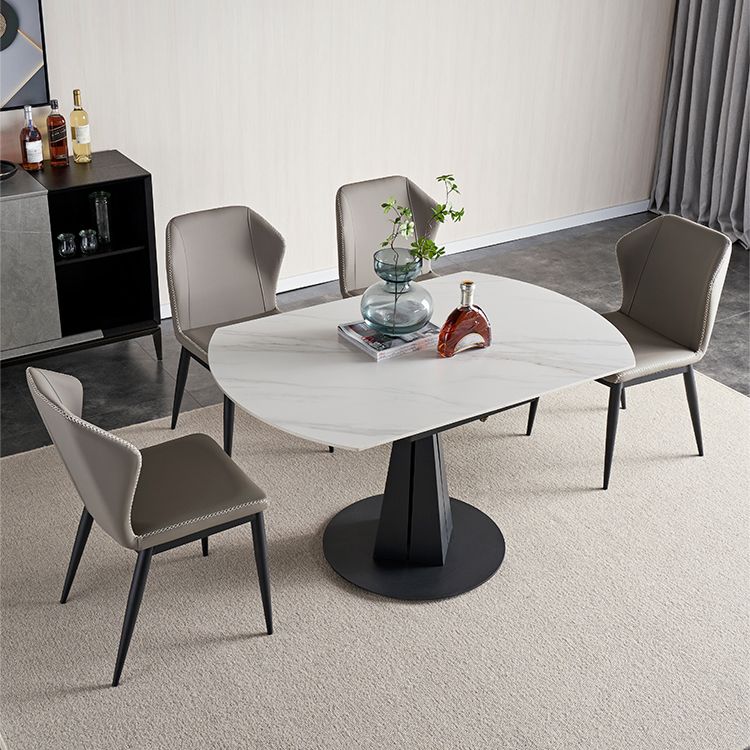 Mesa de comedor redonda extensible Mesa de piedra sinterizada moderna con base de pedestal de metal