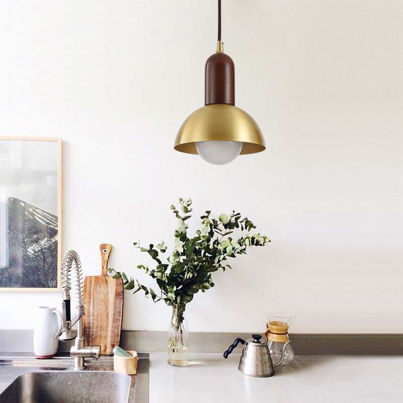 Dome Shade Living Room Pendant Light Metallic Single Postmodern Style Suspension Light Fixture in Brass