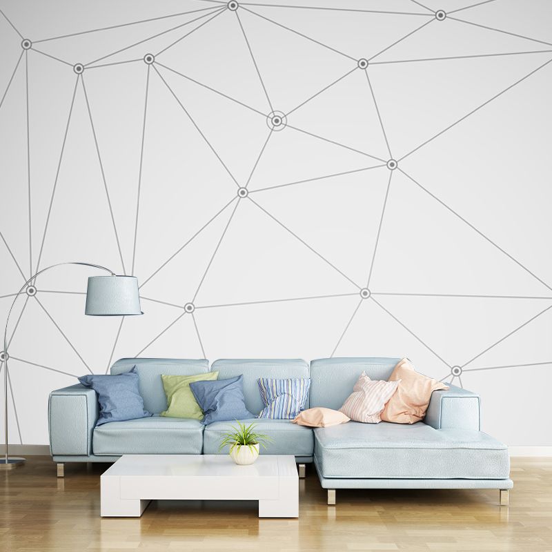 Geometric 3D Nets Mural Decal Contemporary Non-Woven Cloth Wall Art in Black-White