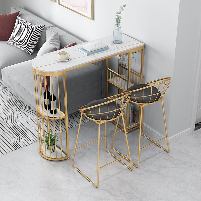 Modern Bar Dining Table with Shelves Iron Base Bar Height Cocktail Table