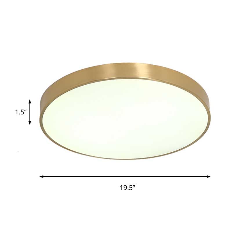 12"/16"/19.5" Dia Ultra Thin Drum Ceiling Flush Modern Brass LED Bedroom Flush Mount Light with Acrylic Diffuser in Warm/White