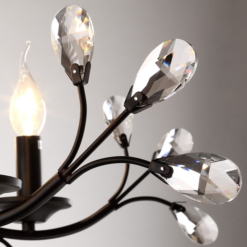 Black Tree Branch Shaped Hanging Light Vintage Crystal Living Room Ceiling Chandelier