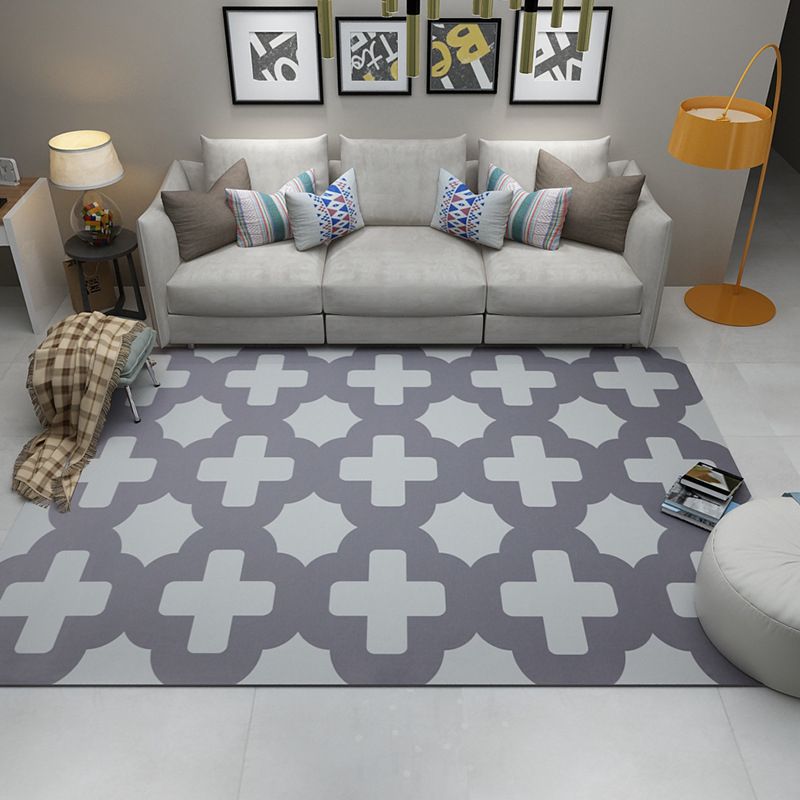 Dark Navy Modern Rug Polyester Line Indoor Rug Washable Rug for Living Room