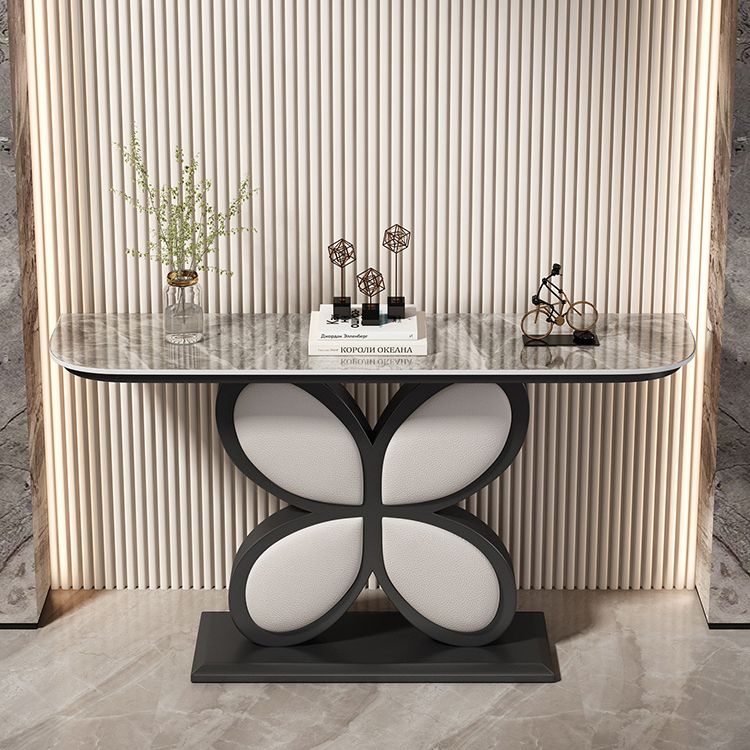 Half Moon Accent Table Antique Finish Console Sofa Table in Stone